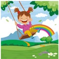 happy Boy Swinging On Joyful Swing ÃÂ°n Forest Royalty Free Stock Photo